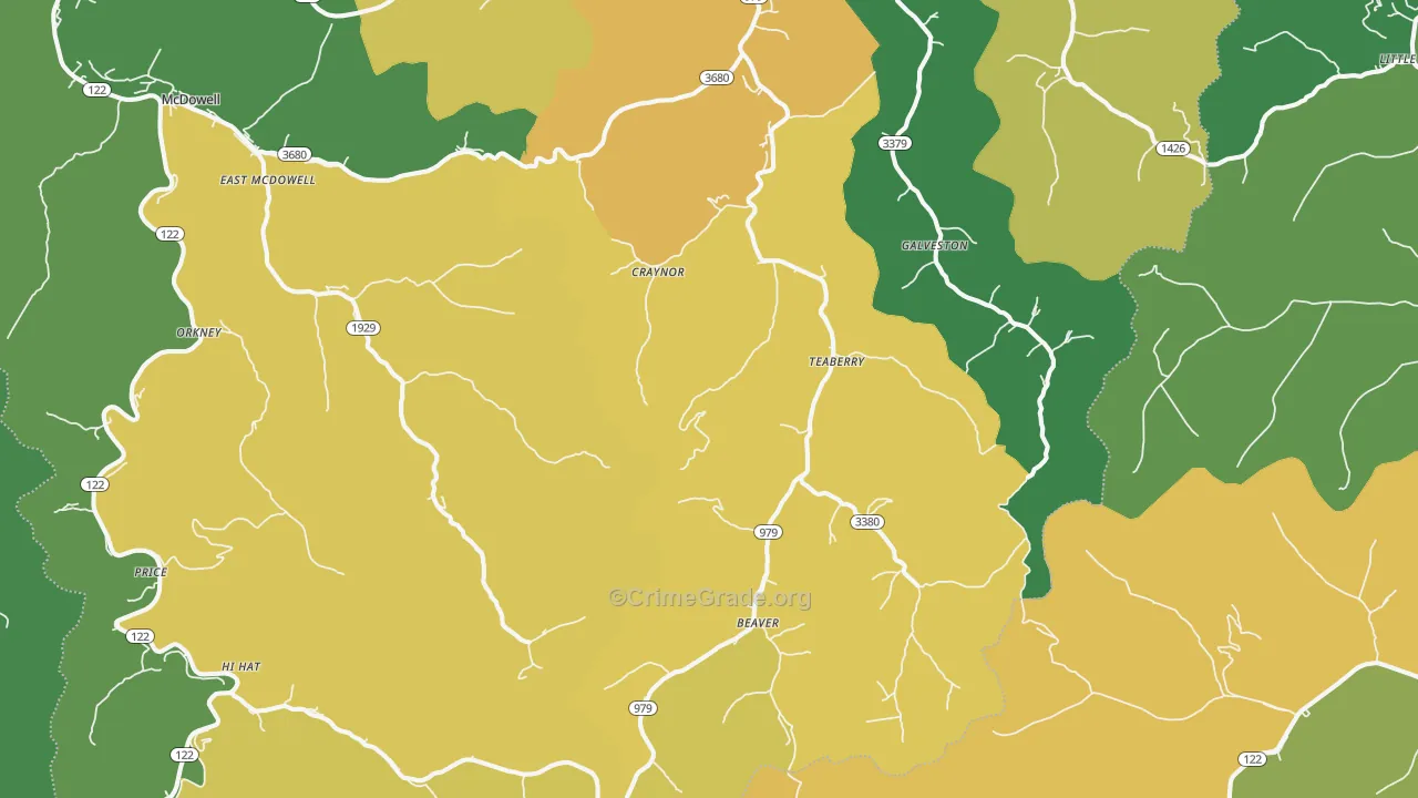 Beaver, KY Map of Vehicle Theft Rates