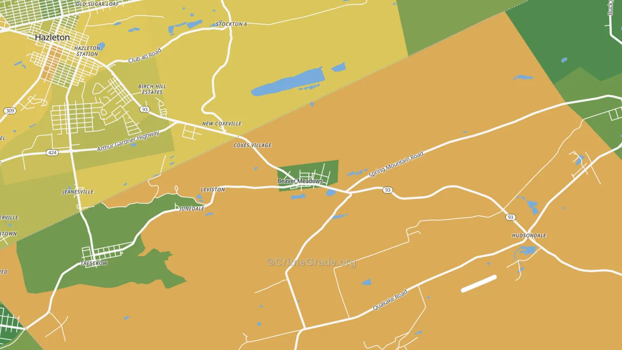 Beaver Meadows, PA Map of Vehicle Theft Rates