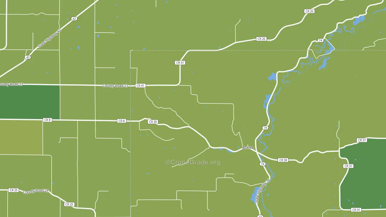 Beaver, MN Map of Vehicle Theft Rates