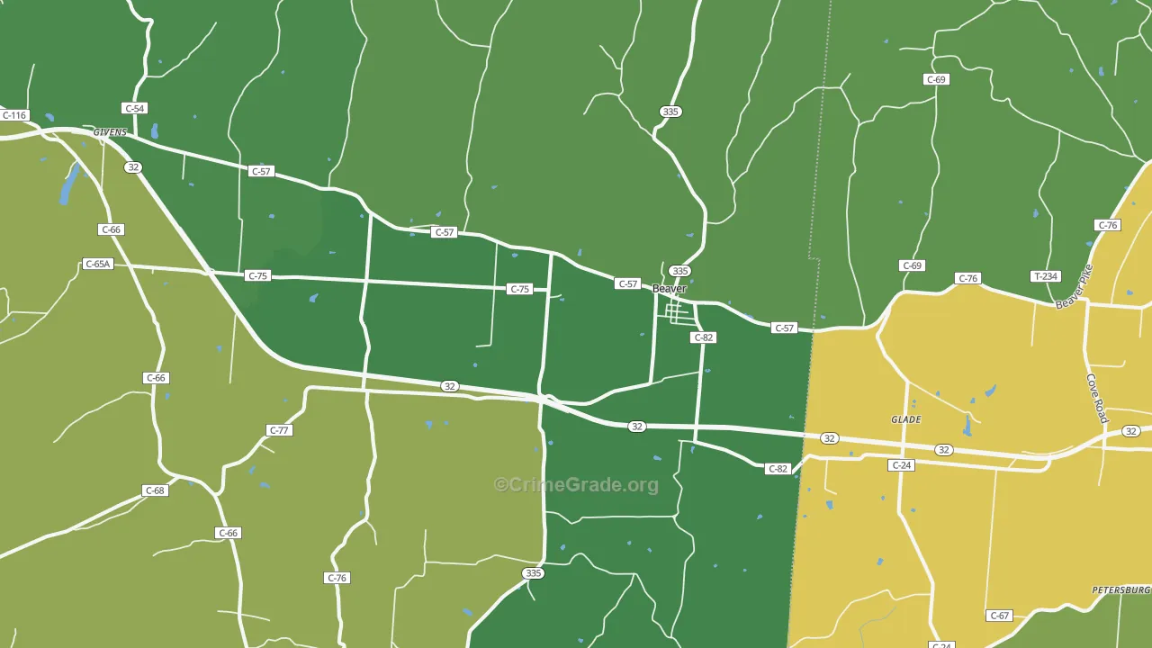 Beaver, OH Map of Vehicle Theft Rates