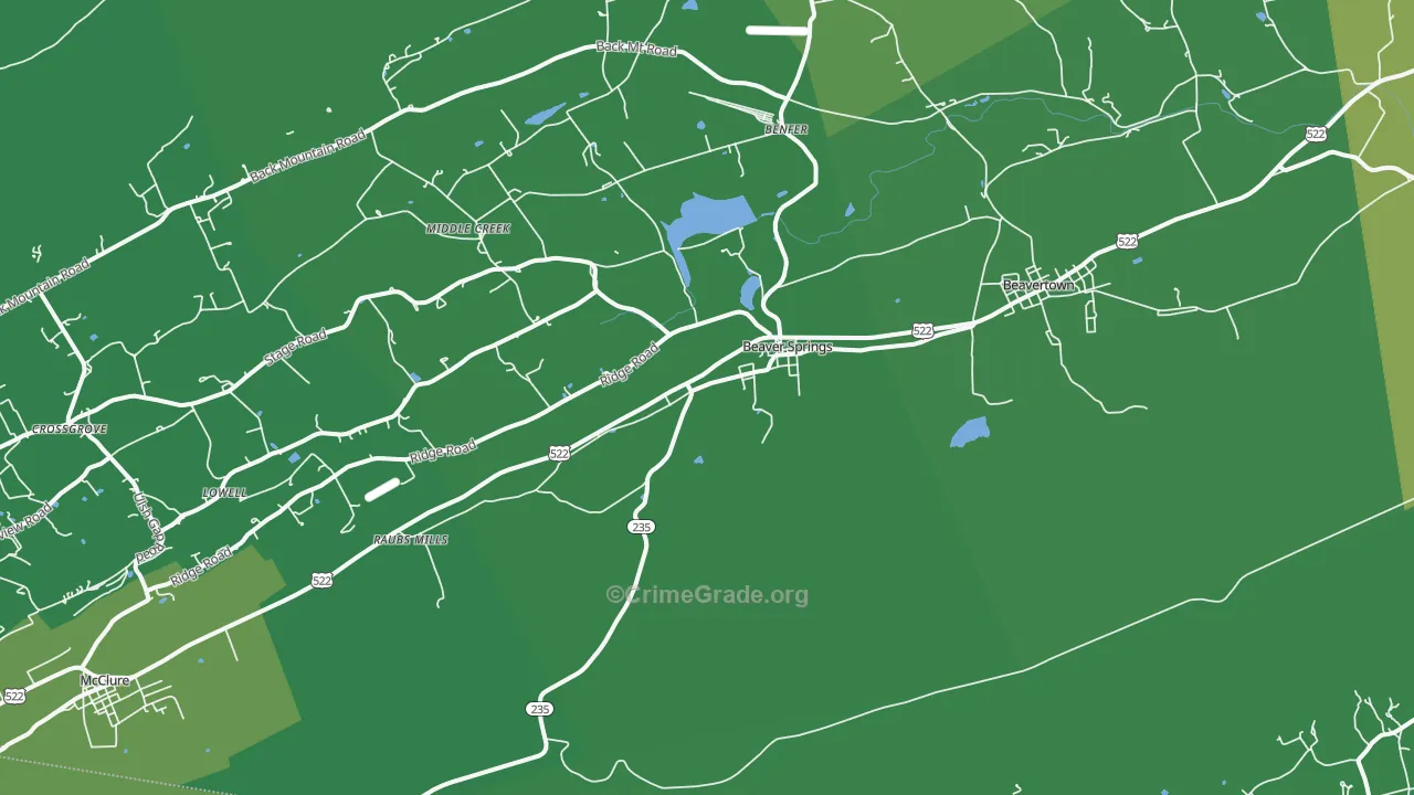 Beaver Springs, PA Map of Vehicle Theft Rates