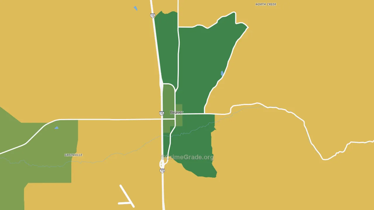 Beaver, UT Map of Vehicle Theft Rates
