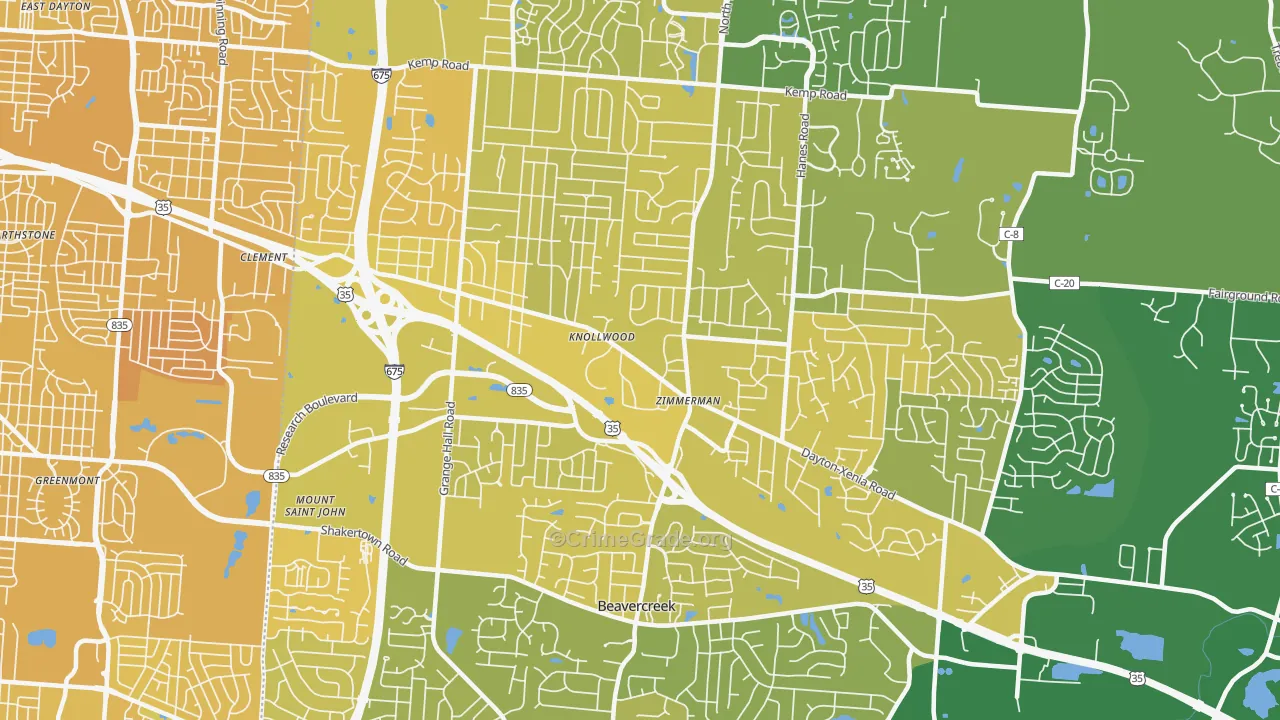 Beavercreek, OH Map of Vehicle Theft Rates
