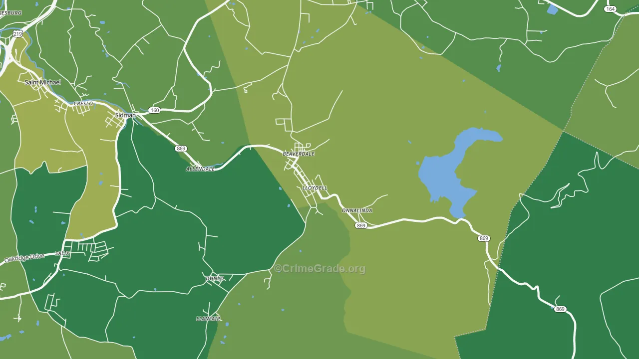 Beaverdale, PA Map of Vehicle Theft Rates