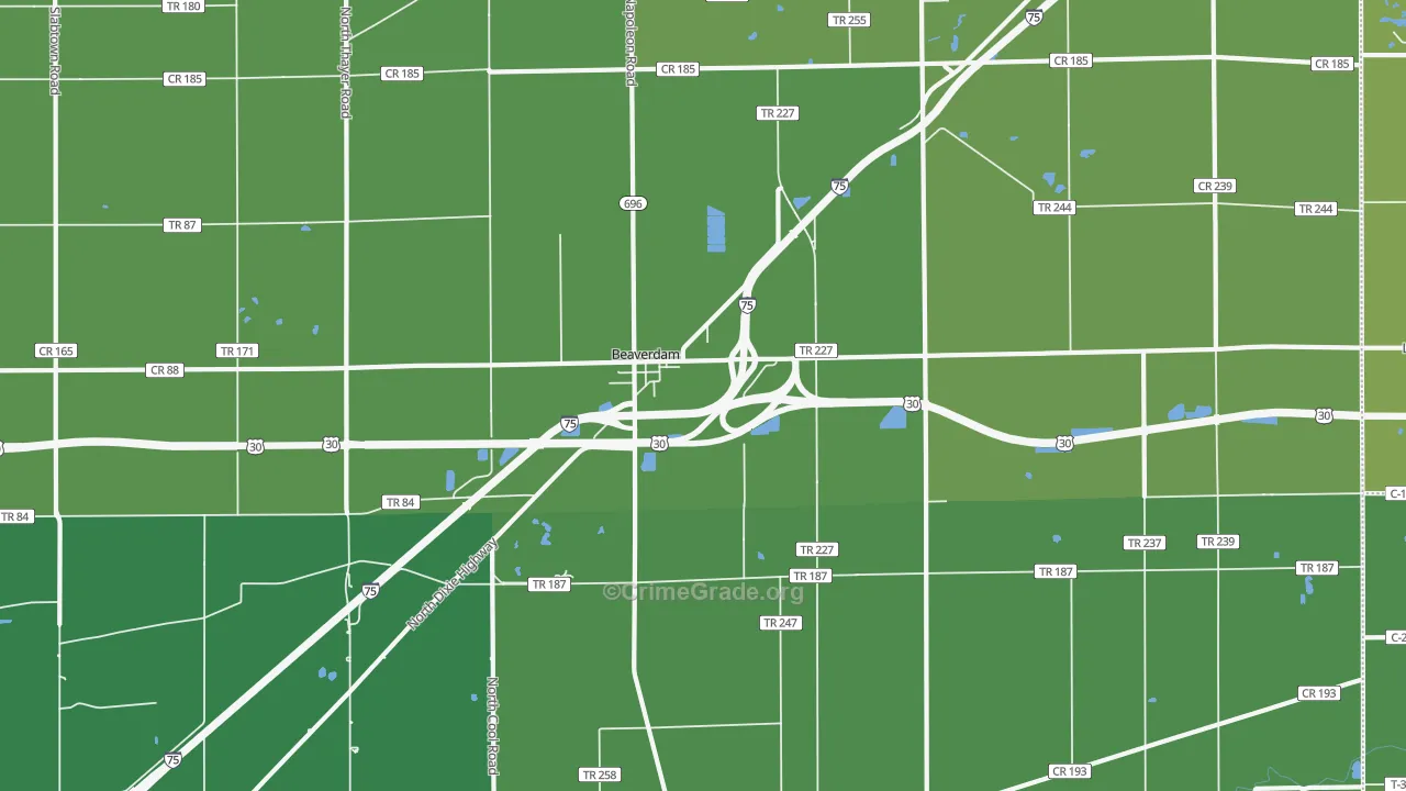 Beaverdam, OH Map of Vehicle Theft Rates