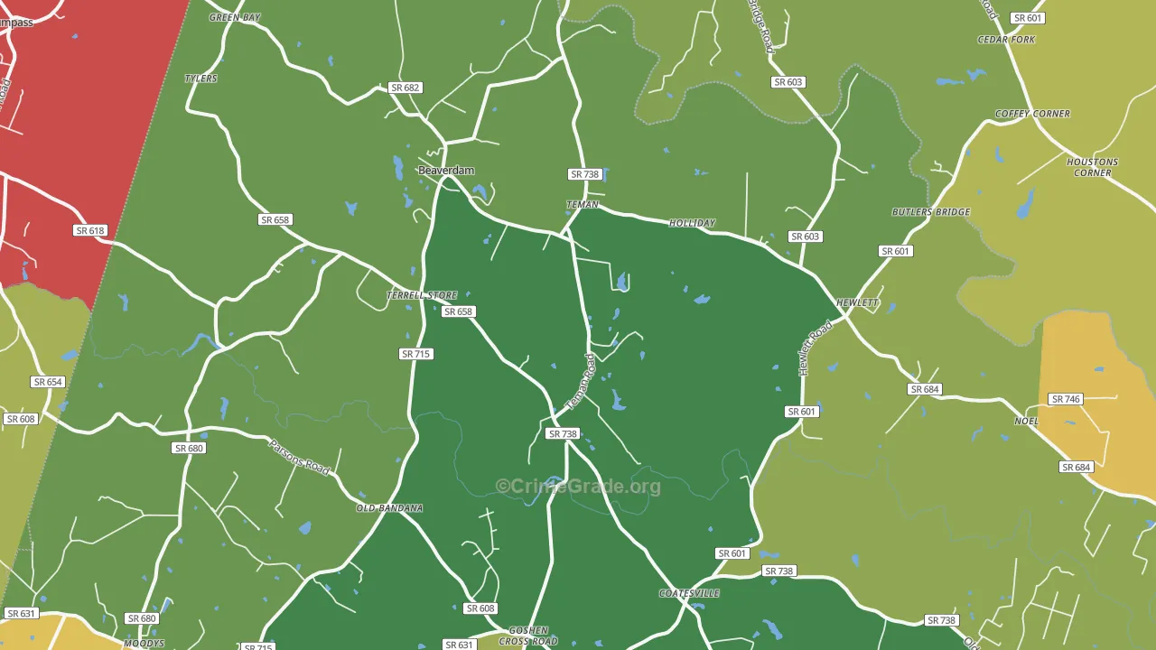Beaverdam, VA Map of Vehicle Theft Rates