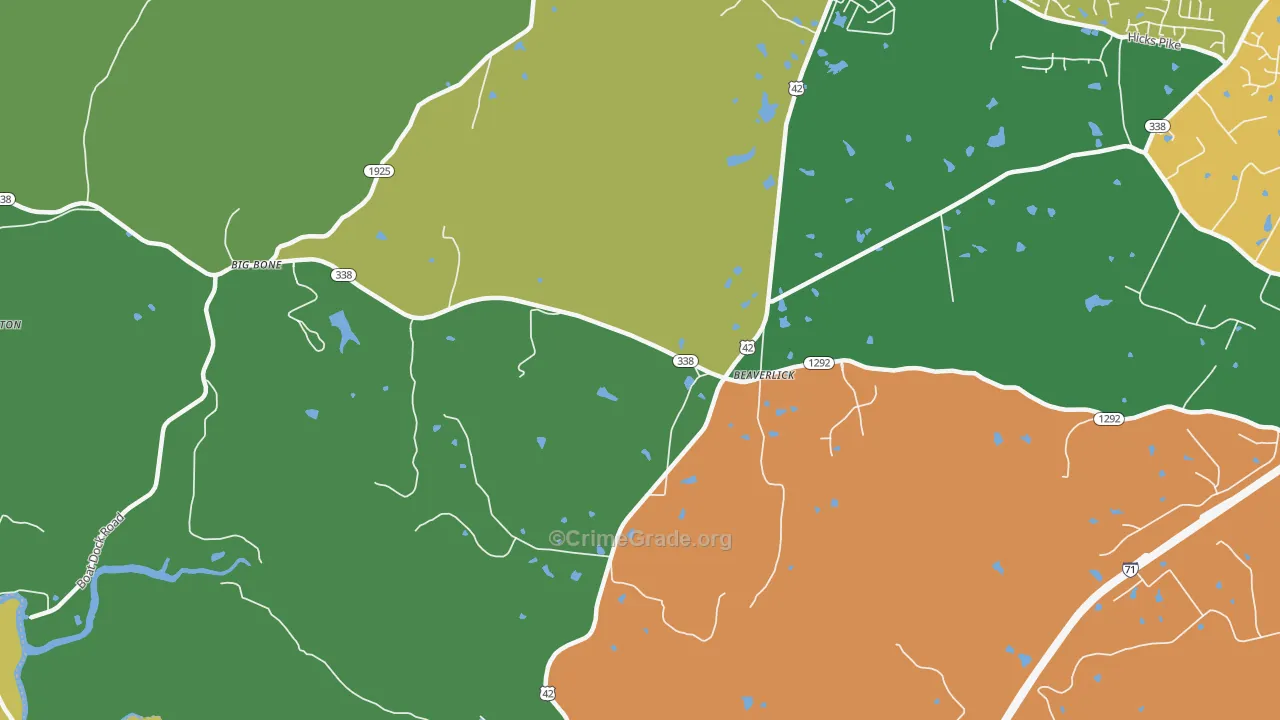 Beaverlick, KY Map of Vehicle Theft Rates
