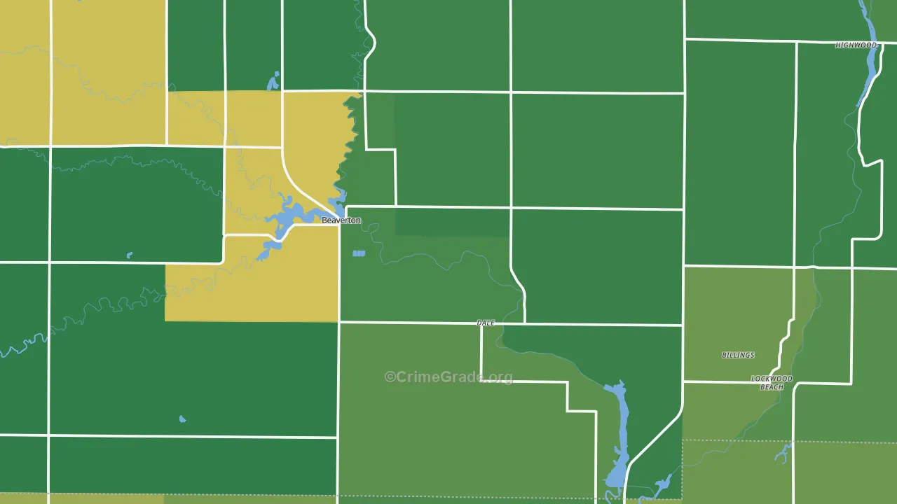 Beaverton, MI Map of Vehicle Theft Rates