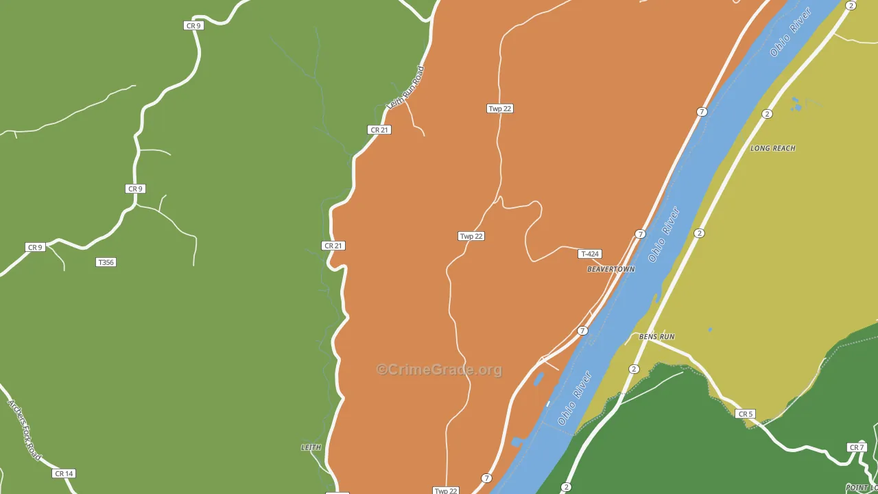 Beavertown, OH Map of Vehicle Theft Rates