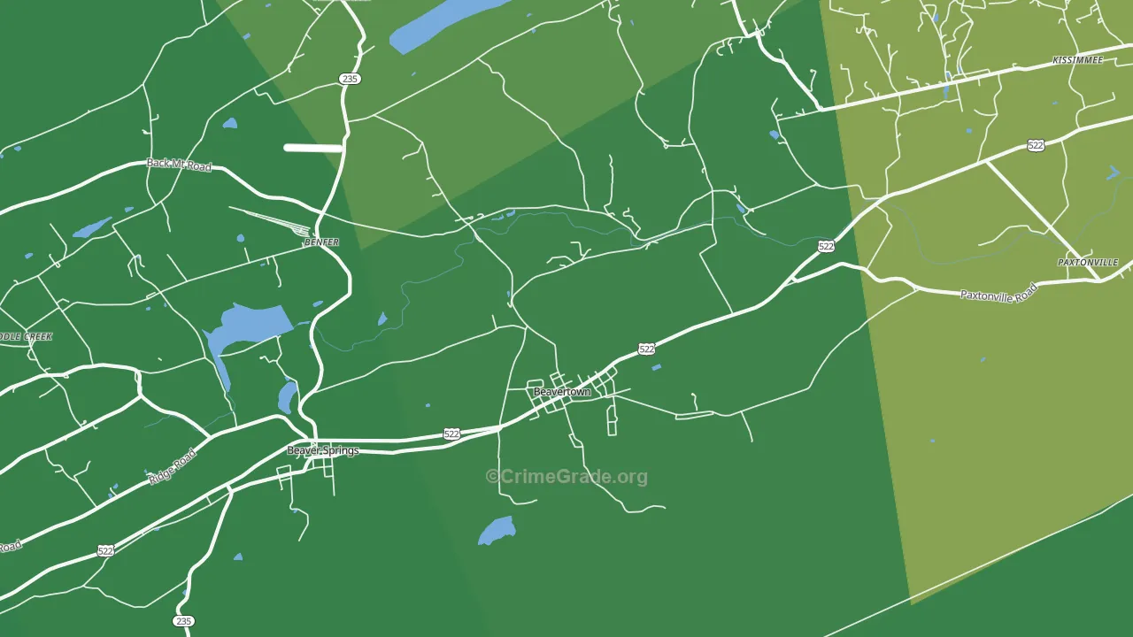 Beavertown, PA Map of Vehicle Theft Rates