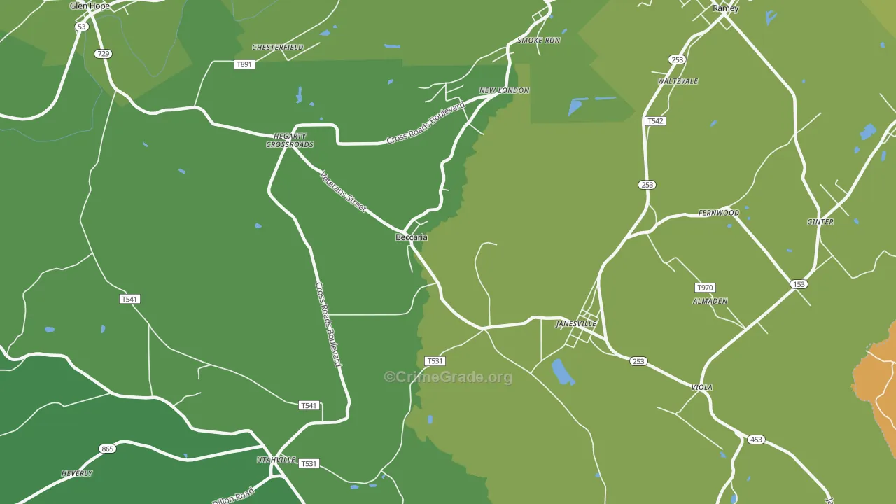 Beccaria, PA Map of Vehicle Theft Rates