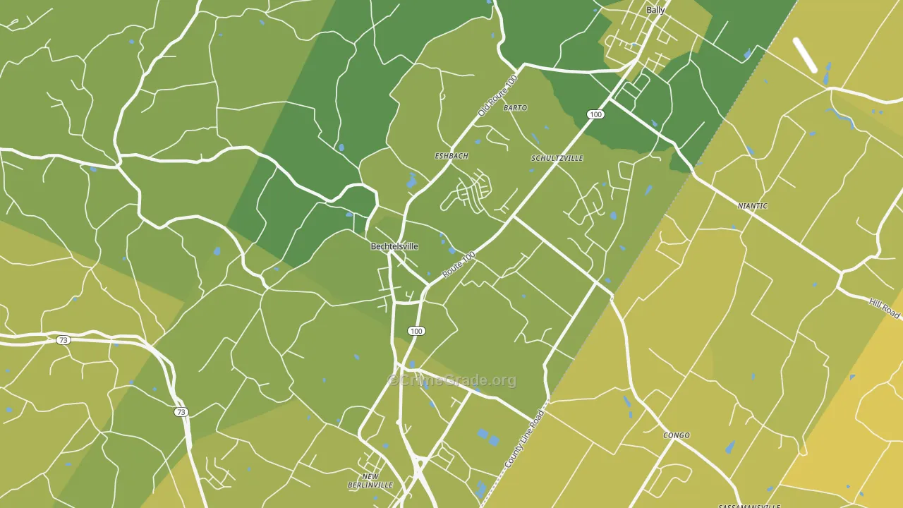 Bechtelsville, PA Map of Vehicle Theft Rates
