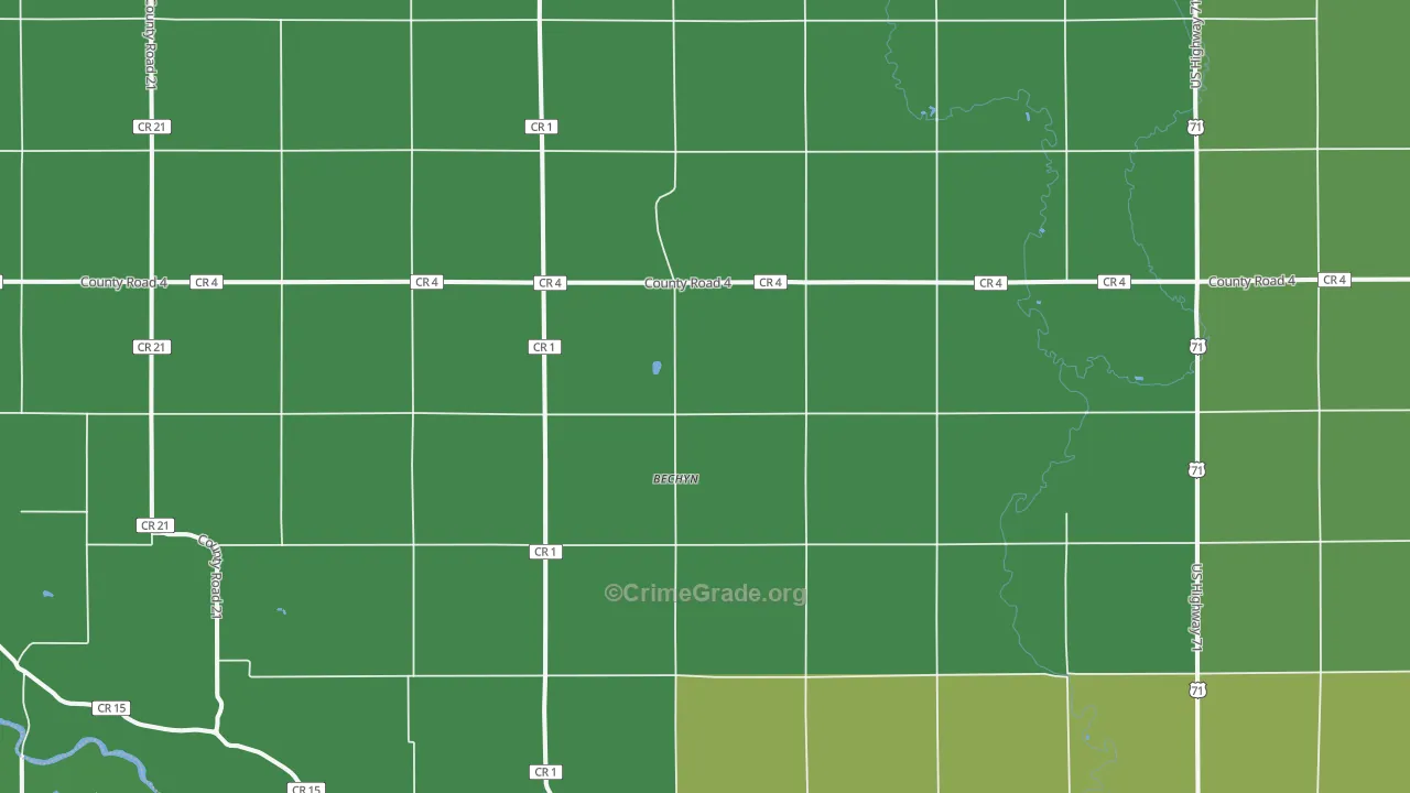 Bechyn, MN Map of Vehicle Theft Rates