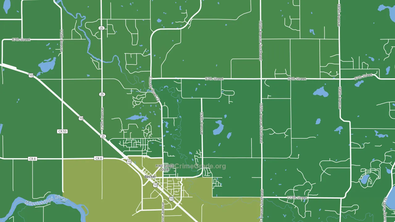 Becker, MN Map of Vehicle Theft Rates