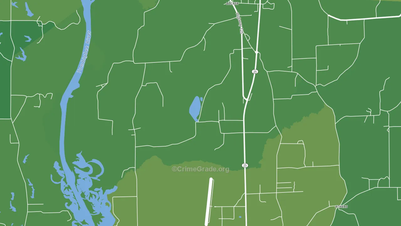 Becker, MS Map of Vehicle Theft Rates