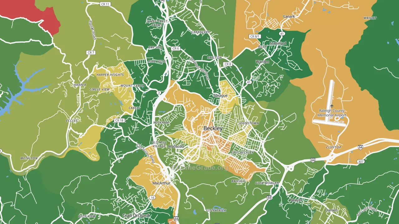 Beckley, WV Map of Vehicle Theft Rates