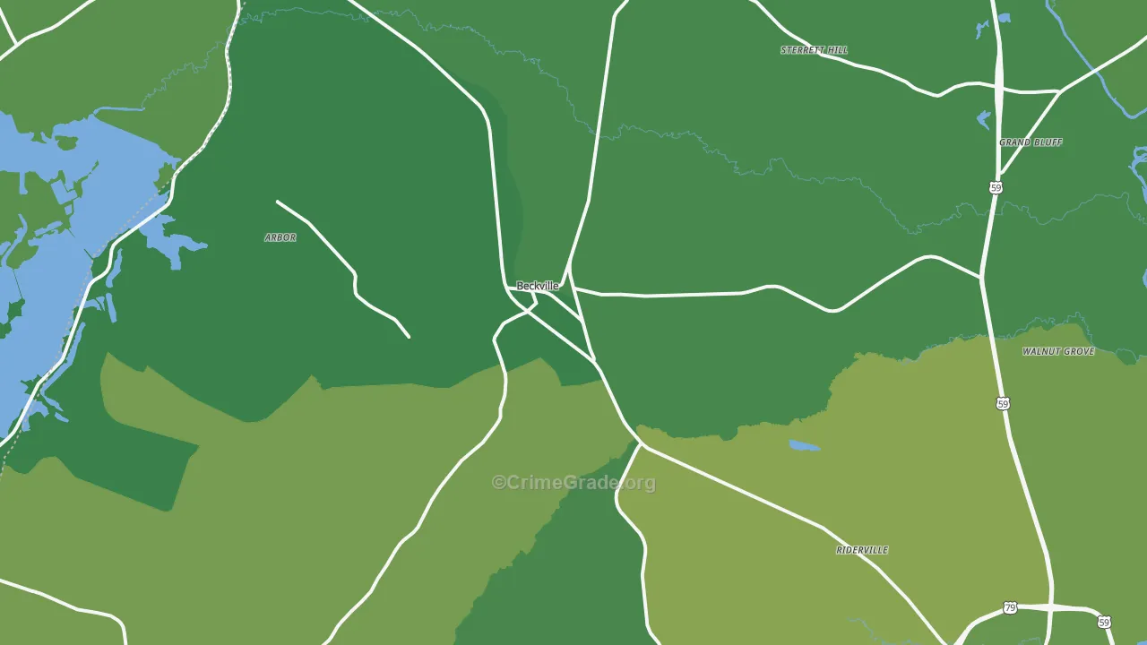 Beckville, TX Map of Vehicle Theft Rates
