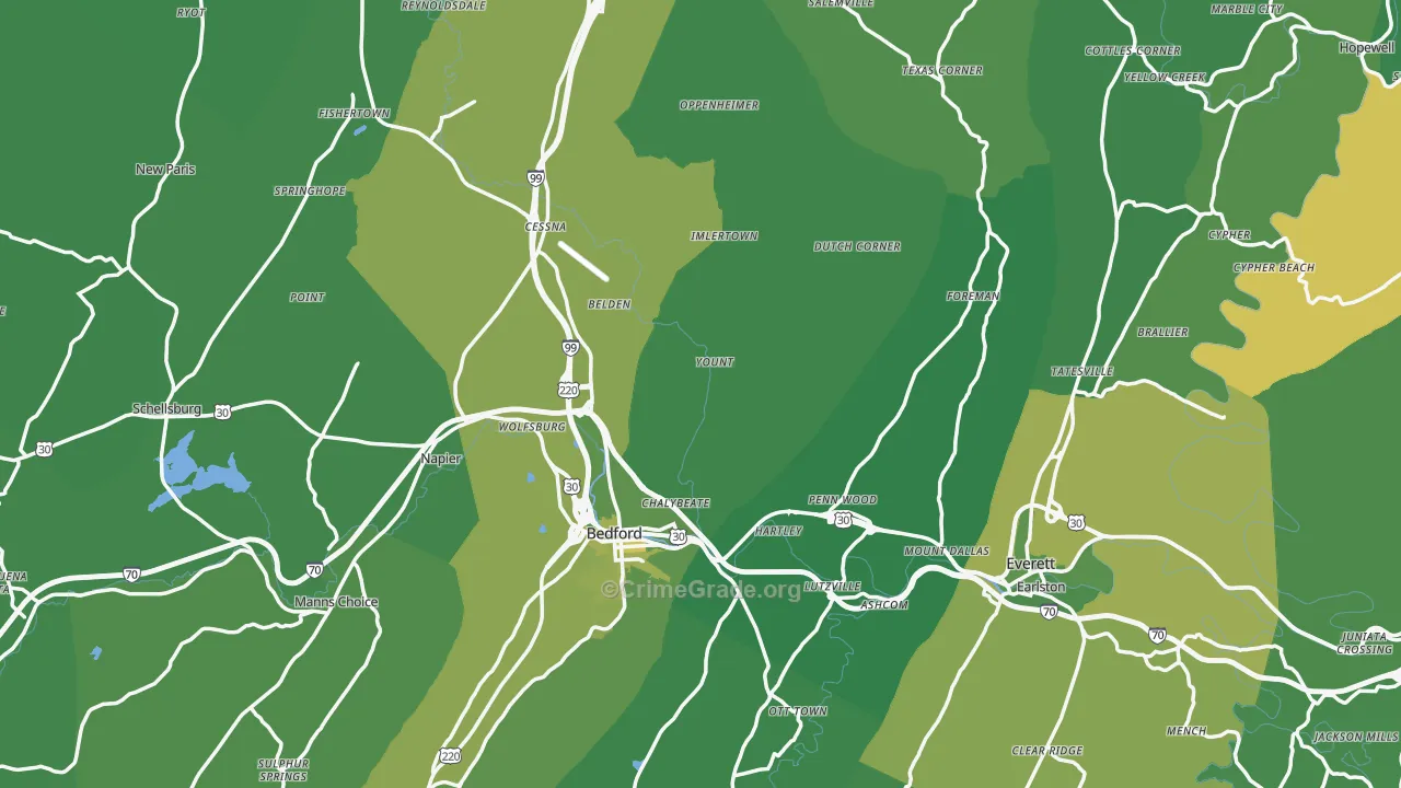 Bedford County, PA Map of Vehicle Theft Rates
