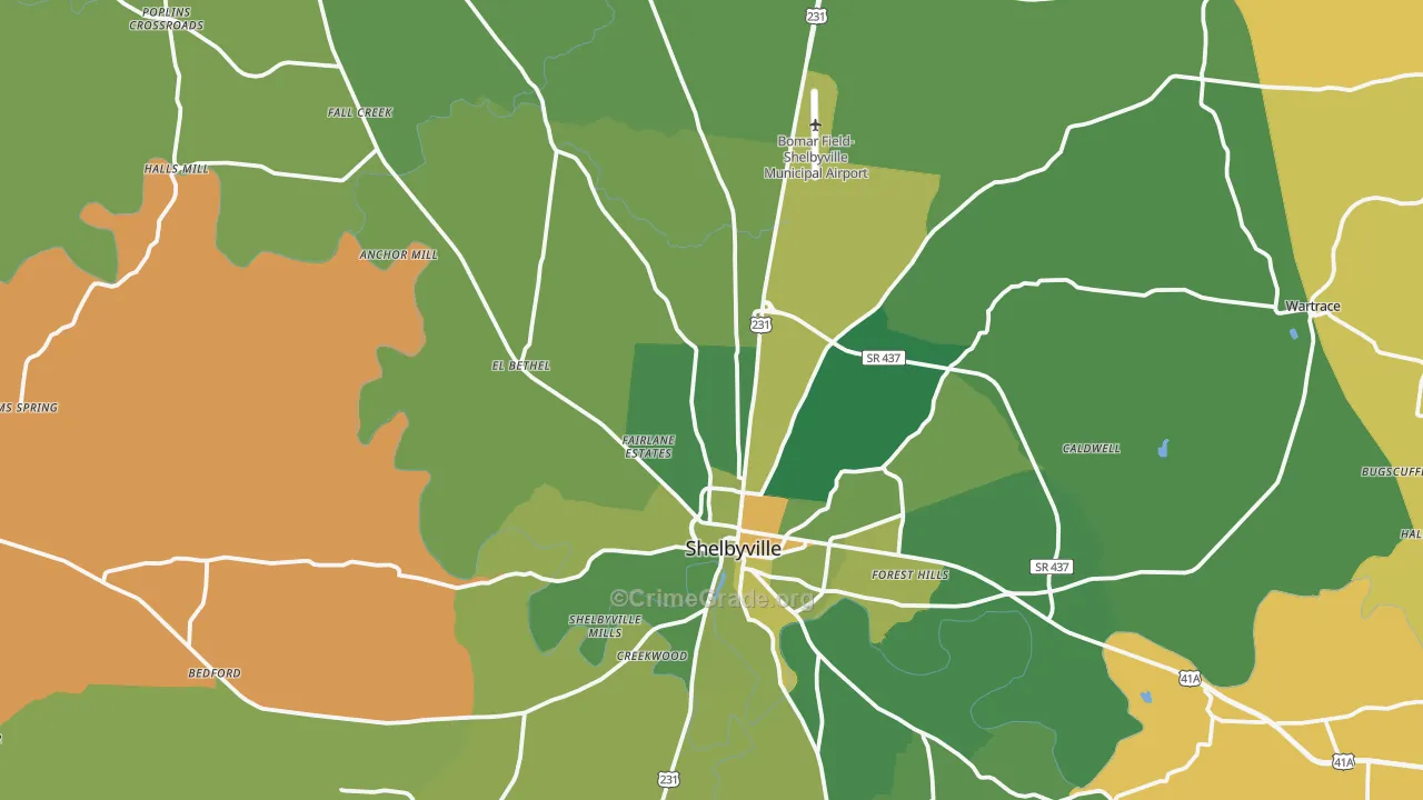Bedford County, TN Map of Vehicle Theft Rates