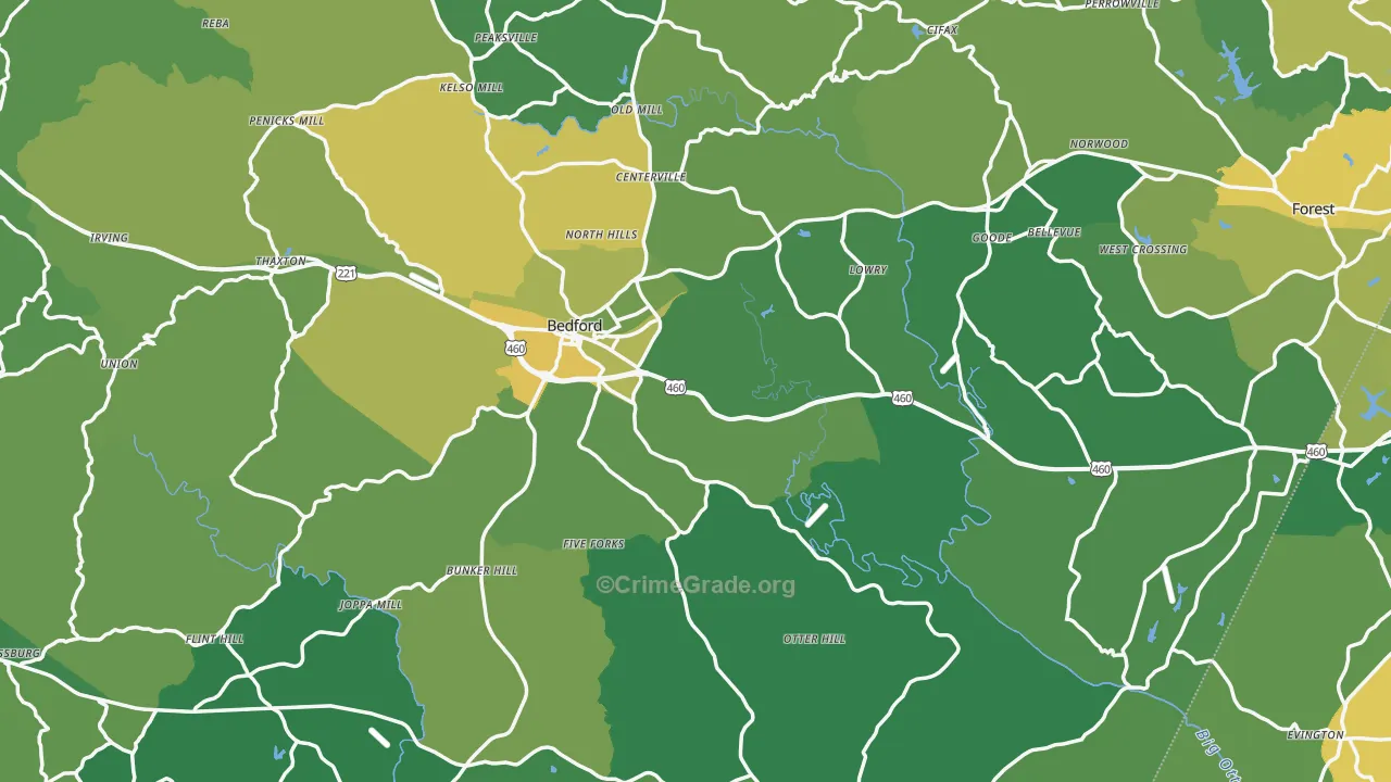 Bedford County, VA Map of Vehicle Theft Rates