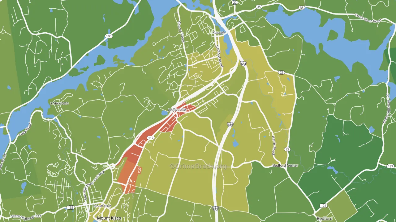 Bedford Hills, NY Map of Vehicle Theft Rates