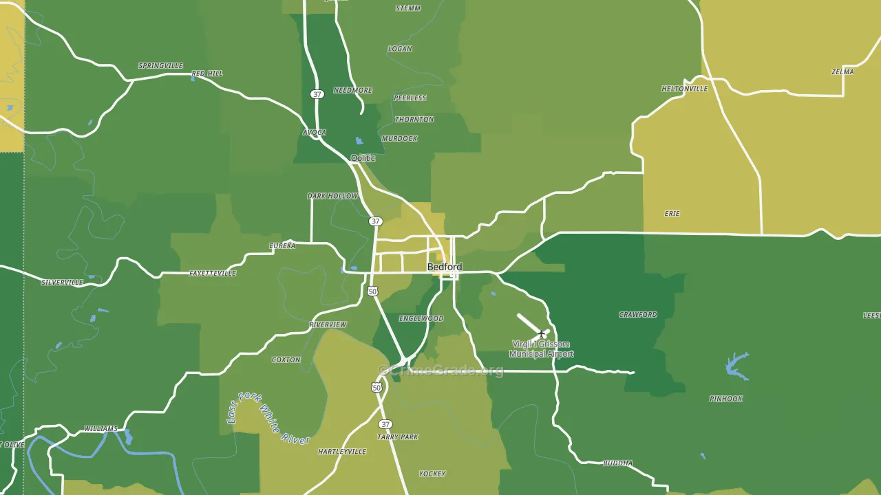 Bedford, IN Map of Vehicle Theft Rates
