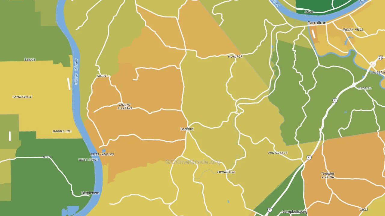 Bedford, KY Map of Vehicle Theft Rates