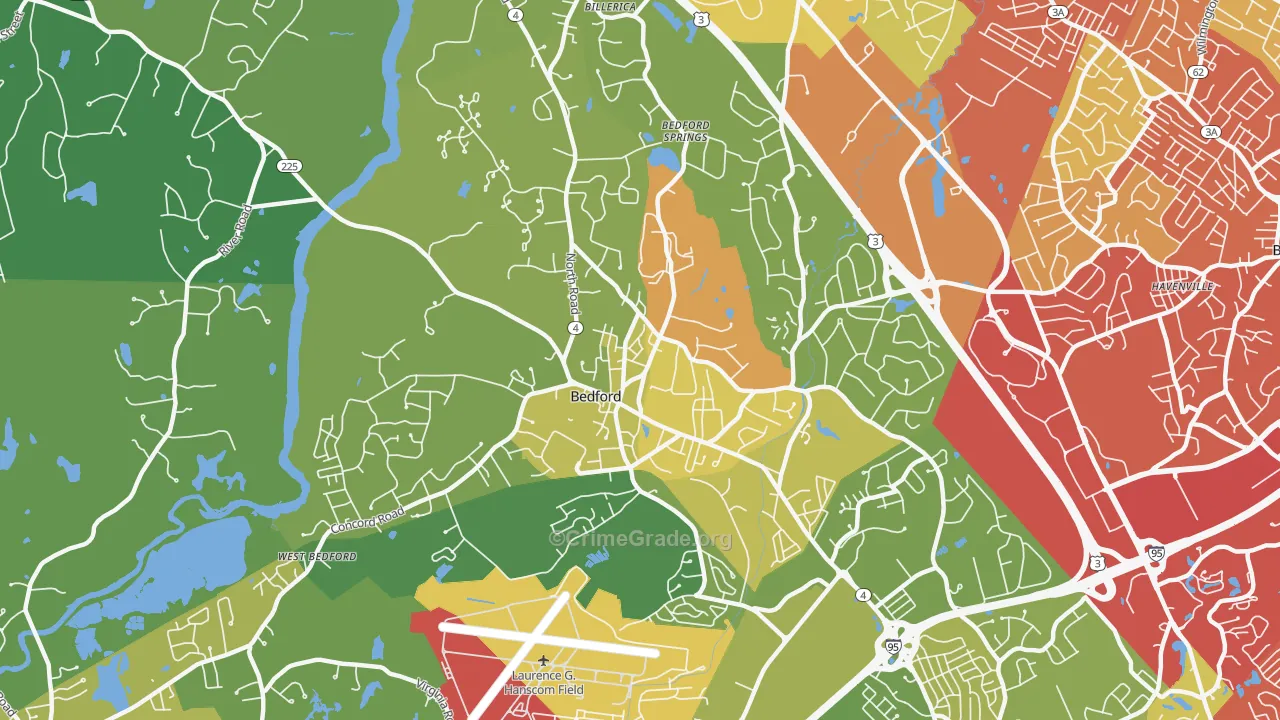 Bedford, MA Map of Vehicle Theft Rates