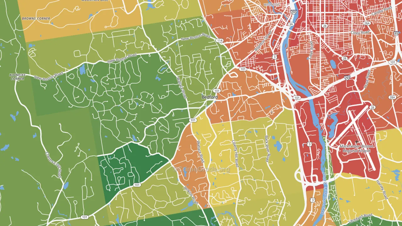 Bedford, NH Map of Vehicle Theft Rates