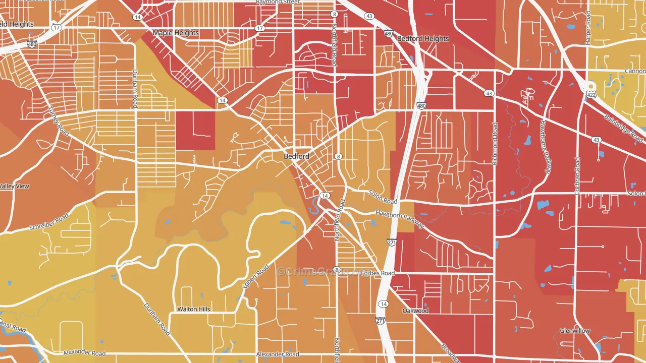 Bedford, OH Map of Vehicle Theft Rates