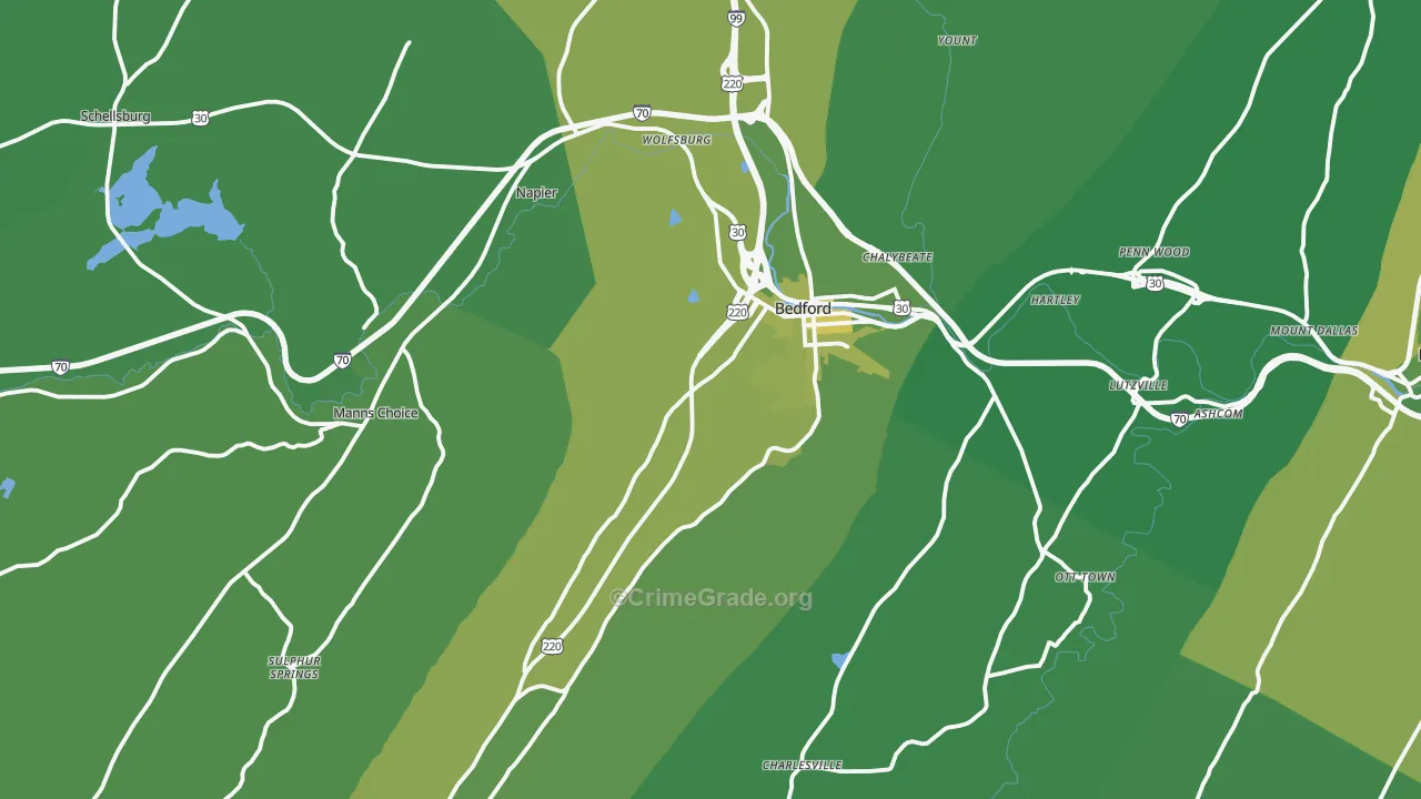 Bedford, PA Map of Vehicle Theft Rates