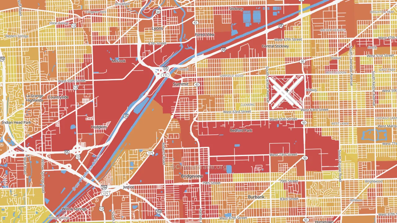 Bedford Park, IL Map of Vehicle Theft Rates