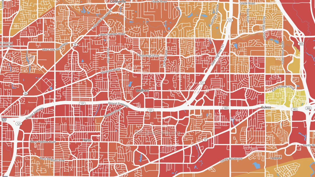 Bedford, TX Map of Vehicle Theft Rates