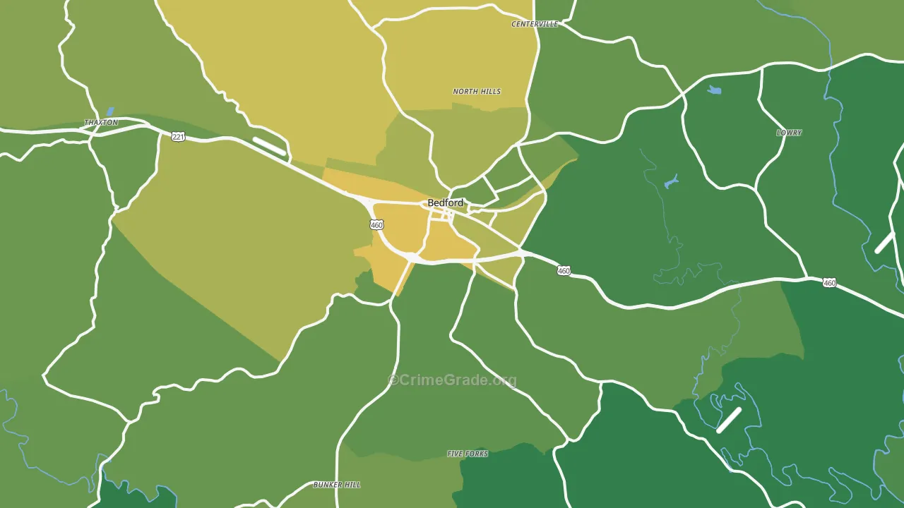Bedford, VA Map of Vehicle Theft Rates