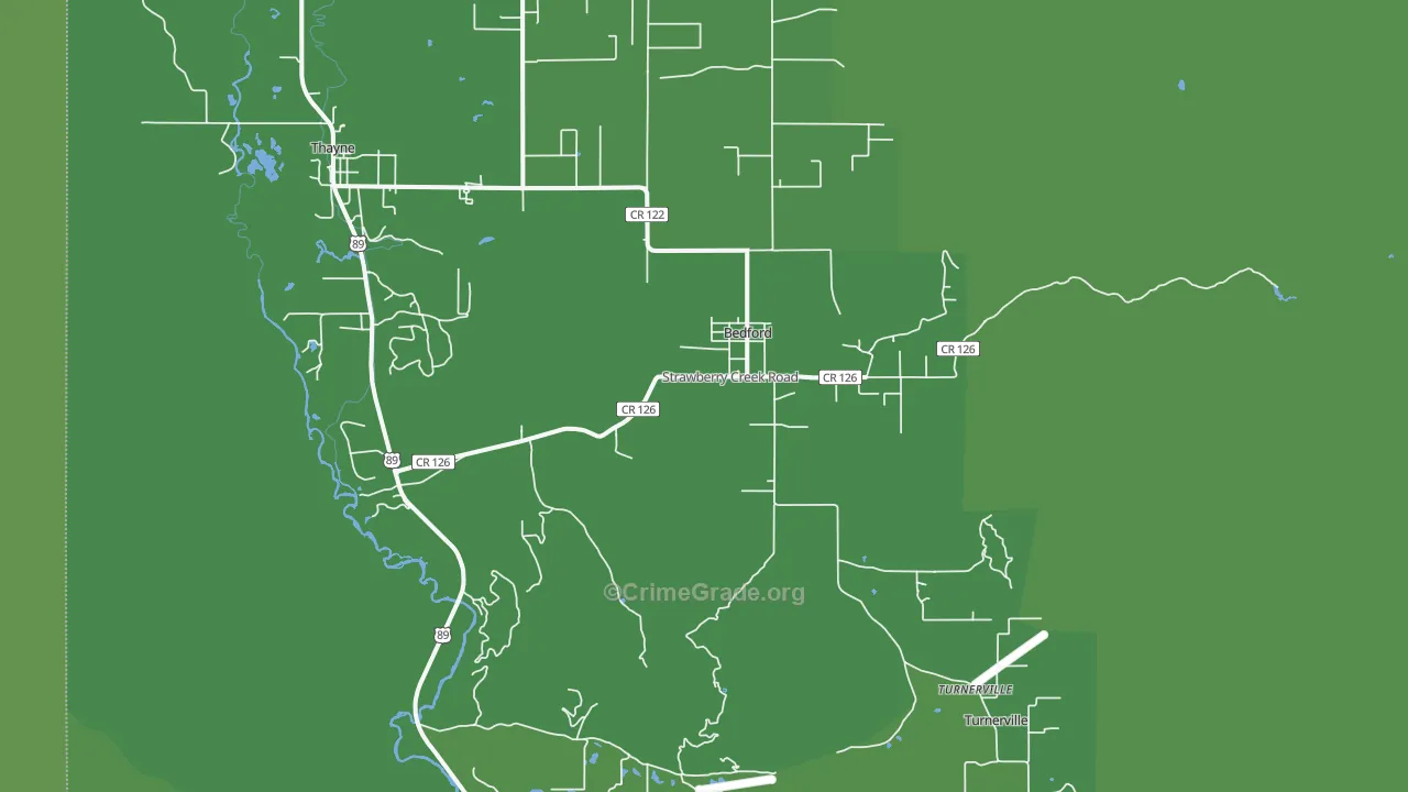 Bedford, WY Map of Vehicle Theft Rates