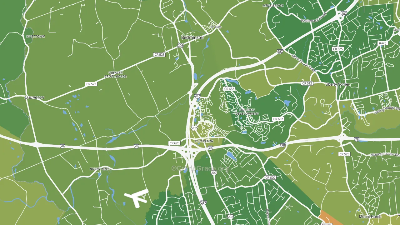 Bedminster, NJ Map of Vehicle Theft Rates