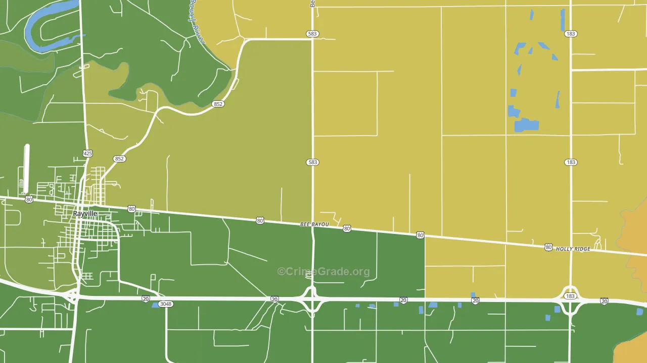 Bee Bayou, LA Map of Vehicle Theft Rates