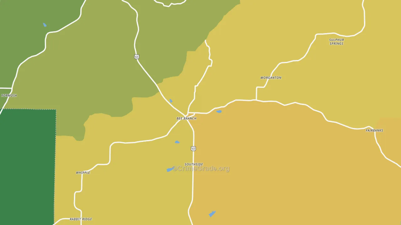 Bee Branch, AR Map of Vehicle Theft Rates