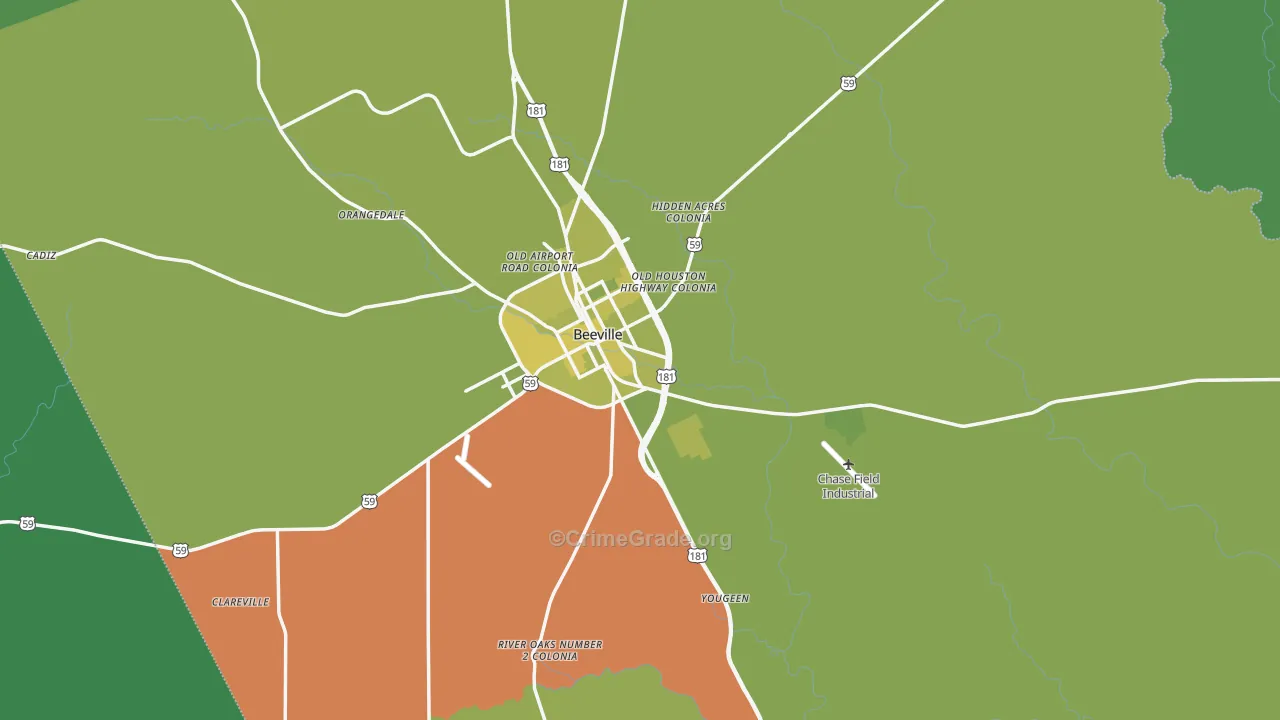 Bee County, TX Map of Vehicle Theft Rates