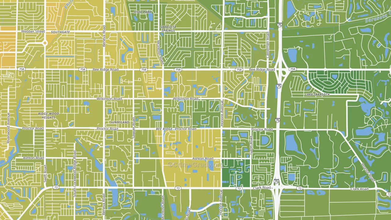 Bee Ridge, FL Map of Vehicle Theft Rates