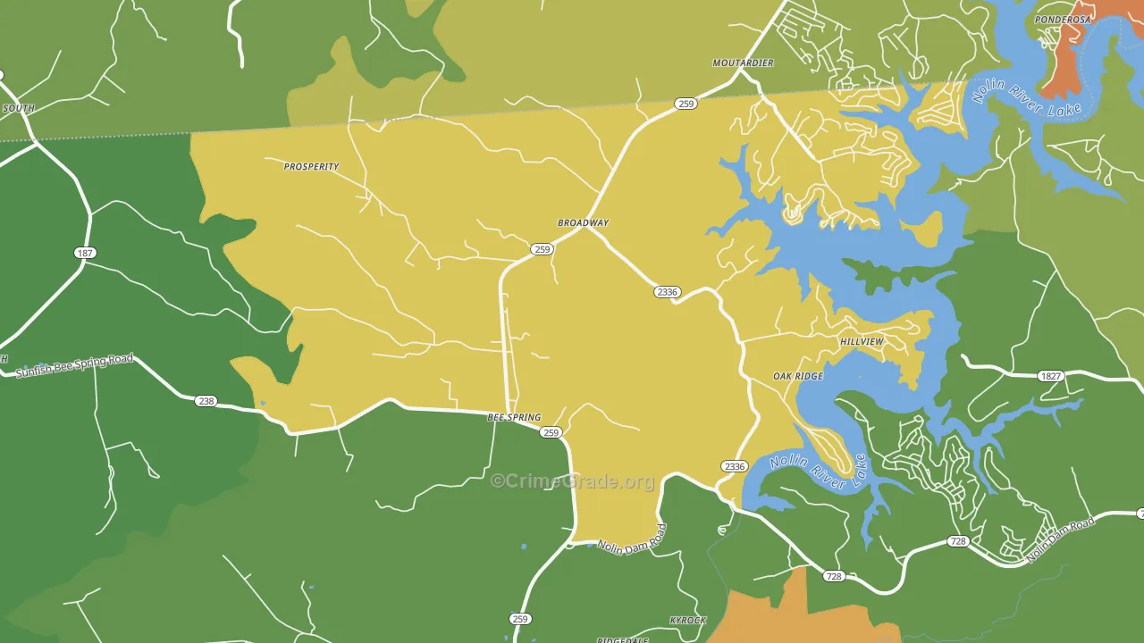 Bee Spring, KY Map of Vehicle Theft Rates