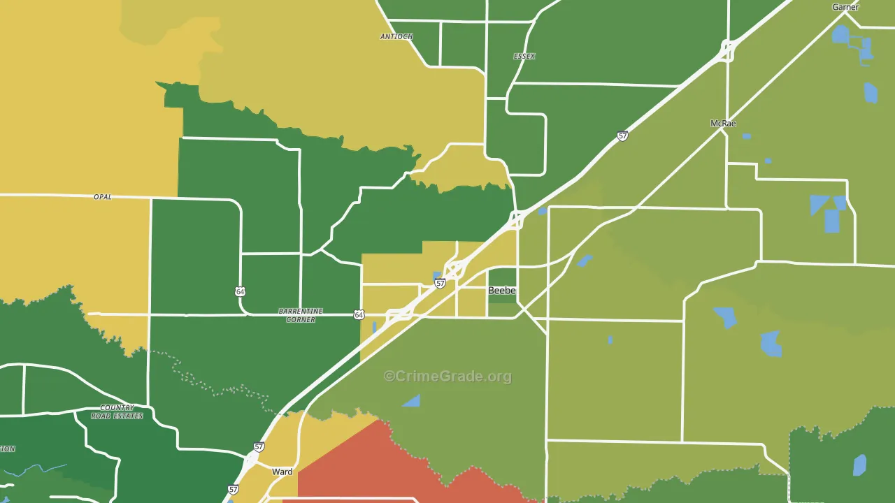 Beebe, AR Map of Vehicle Theft Rates