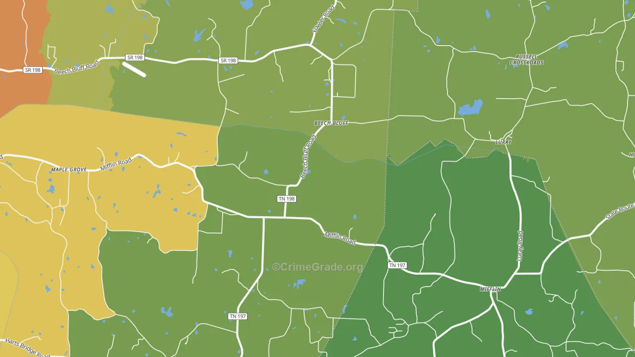 Beech Bluff, TN Map of Vehicle Theft Rates