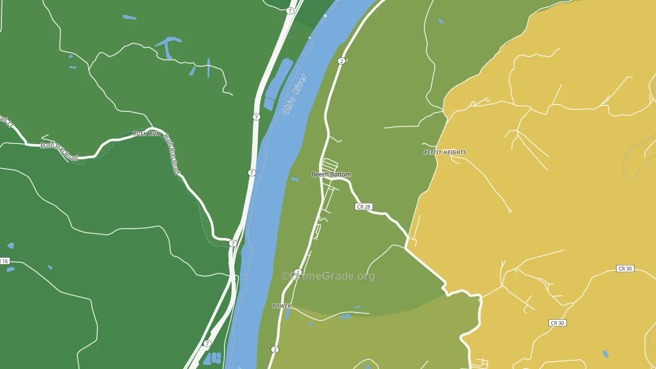 Beech Bottom, WV Map of Vehicle Theft Rates