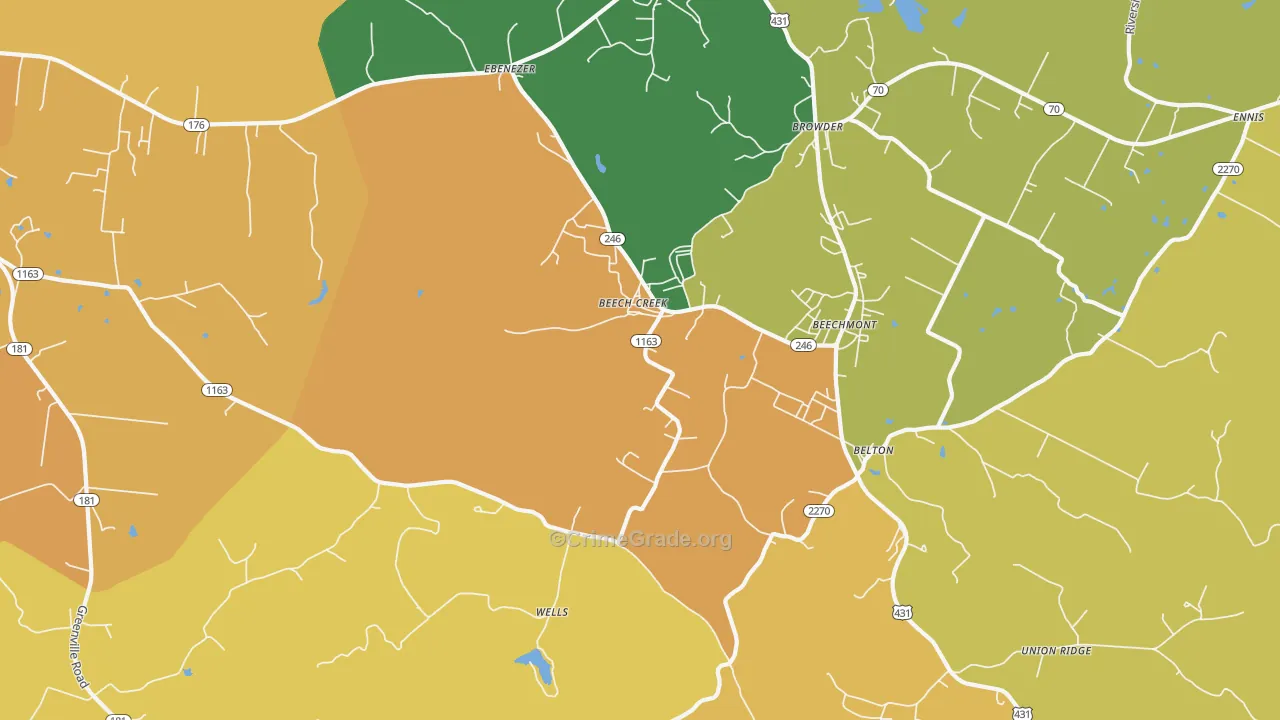 Beech Creek, KY Map of Vehicle Theft Rates