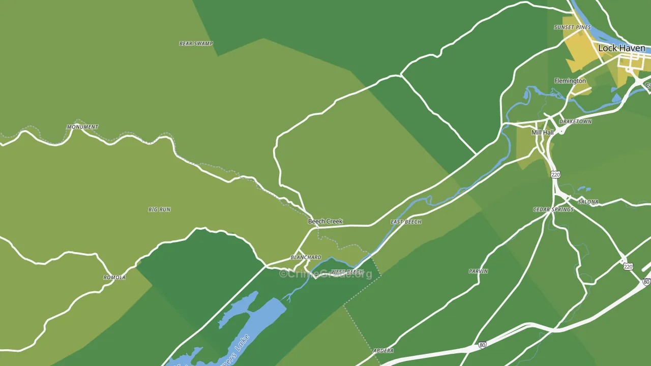 Beech Creek, PA Map of Vehicle Theft Rates