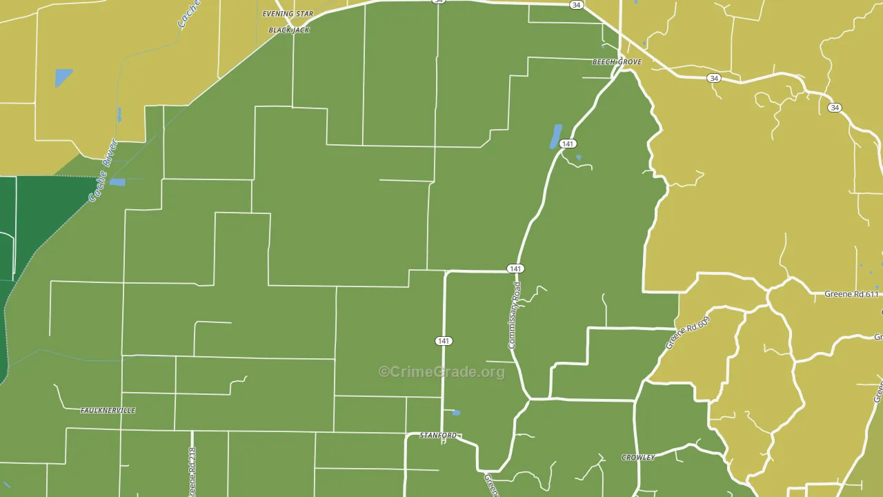 Beech Grove, AR Map of Vehicle Theft Rates