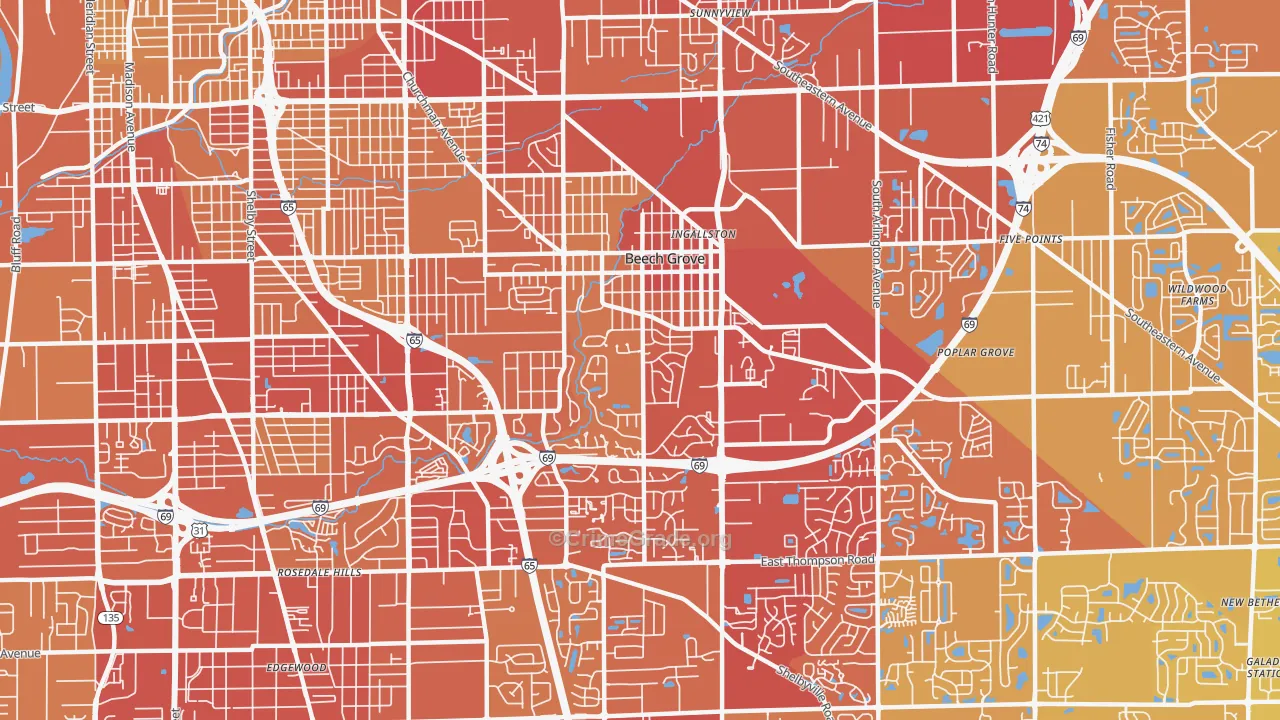 Beech Grove, IN Map of Vehicle Theft Rates