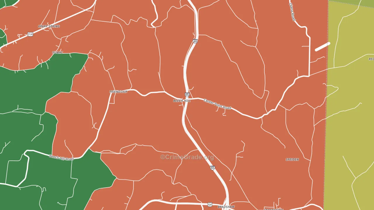 Beech Hill, TN Map of Vehicle Theft Rates