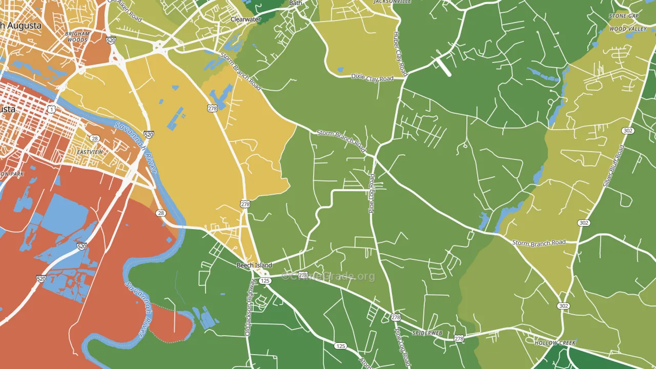 Beech Island, SC Map of Vehicle Theft Rates